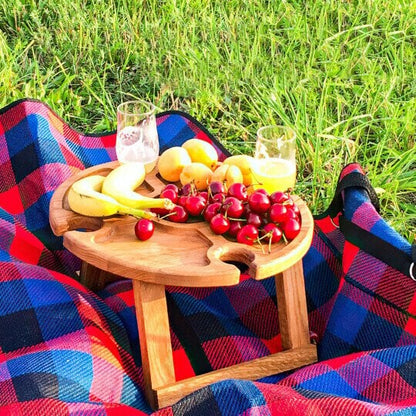 Picknick-Klapptisch aus Holz - mit Glashalterung