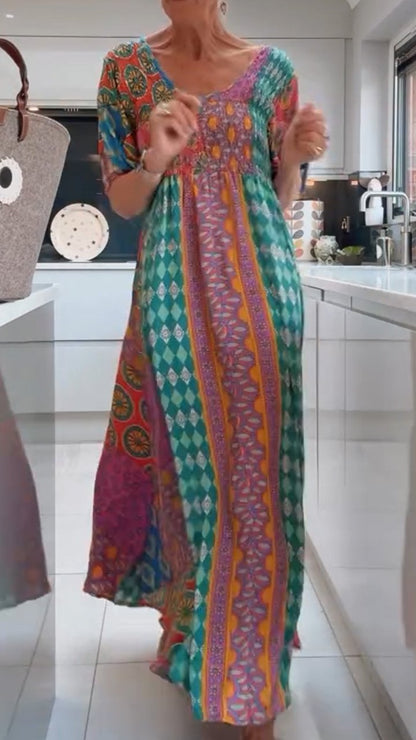 💕💃Bohemian Patchwork Buntes Maxikleid für Frauen