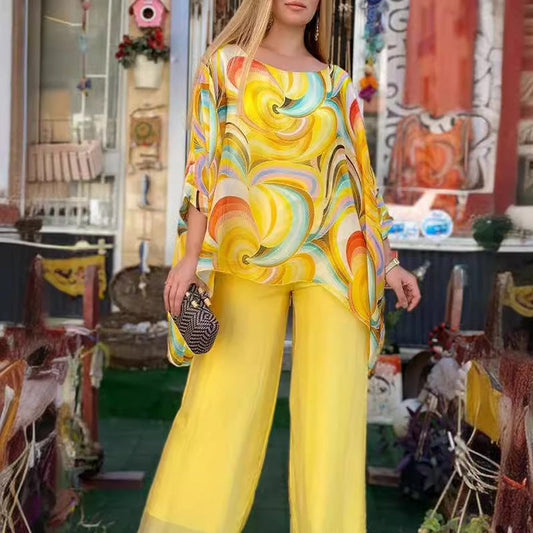 Frauen Sommer Bunte Cool Chiffon 2 Stück Set