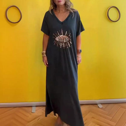 👁️💎Einfarbiges, lockeres Kleid mit Teufelsaugenmuster für Frauen✨