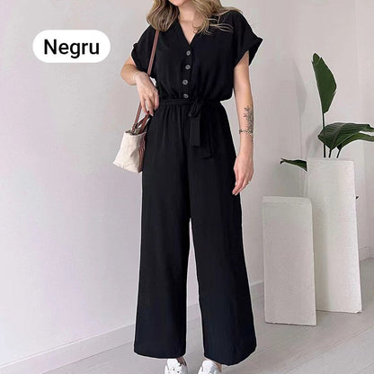 51% Rabatte Lässiger Jumpsuit mit V-Ausschnitt und kurzen Ärmeln für Damen