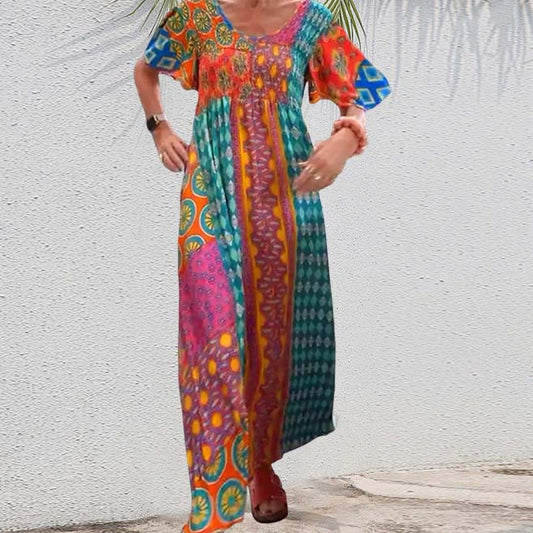 💕💃Bohemian Patchwork Buntes Maxikleid für Frauen