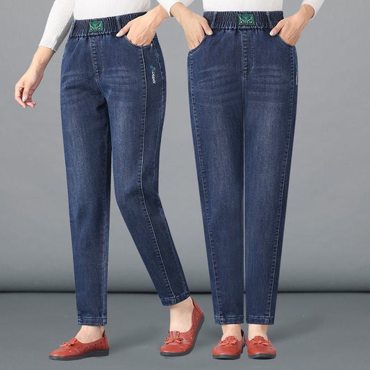 Stretch-Karottenjeans mit hoher Taille für Damen