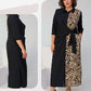 Kleid mit 3/4-Ärmeln, Farbblock-Print, Revers und Schlitz
