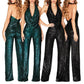 Sexy, glitzernder Neckholder-Jumpsuit für Damen mit schmalem Schnitt