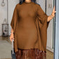 Midikleid in großen Größen mit Pailletten, Fransen und Fledermausärmeln für Damen