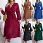 Langes plissiertes Wickelkleid mit Bindegürtel für Damen