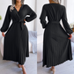 Langes plissiertes Wickelkleid mit Bindegürtel für Damen