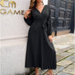 Langes plissiertes Wickelkleid mit Bindegürtel für Damen