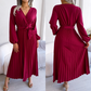 Langes plissiertes Wickelkleid mit Bindegürtel für Damen