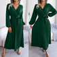 Langes plissiertes Wickelkleid mit Bindegürtel für Damen