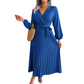 Langes plissiertes Wickelkleid mit Bindegürtel für Damen