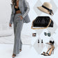 Lässiges 2-teiliges Damen-Set aus grauem Blazer-Oberteil und weiten Hosen