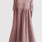 Smocked Casual Cotton Kleid mit runden Necktasche für Frauen