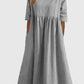 Smocked Casual Cotton Kleid mit runden Necktasche für Frauen