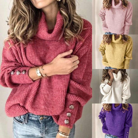 Lockerer Rollkragen-Strickpullover für Damen