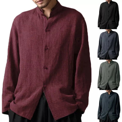 Lockeres Hemd aus Baumwolle und Leinen mit langen Ärmeln