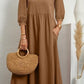 Sommerkleid mit Laternenärmeln aus Baumwolle und Leinen für Frauen